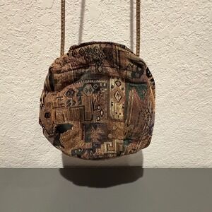 Vintage Boho Tapestry Hobo Bag Purse Shoulder Handbag Ethnic Southwestern Brown